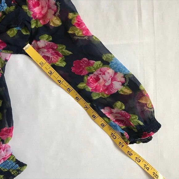 Abercrombie Kids blouse top Girls L Large light floral navy pink smocked hem - Picture 8 of 9